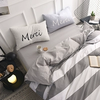 Ins Bắc Âu tối giản sọc bốn mảnh cotton cotton giường quilt chăn ký túc xá giường đơn ba mảnh - Bộ đồ giường bốn mảnh chăn ga gối forever