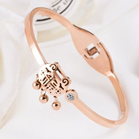Vòng đeo tay bằng thép titan vàng hồng khóa đời dài phiên bản Hàn Quốc của vòng tay khóa Fu hoang dã Nữ vòng đeo tay đơn giản Hàn Quốc không phai vòng tay cao su