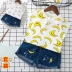 Bộ đồ trẻ em mùa hè 2018 phiên bản mới của Hàn Quốc áo thun chuối tay trái dâu tây + quần short denim hai mảnh thời trang bé gái Phù hợp với trẻ em