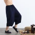 Trung Quốc phong cách đàn ông cát giặt vải lanh bảy điểm quần rộng kích thước rộng chân quần đi du lịch đi bộ Thiền trà nở quần kaki nam 3/4 Jeans