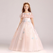 Buổi tối trẻ em ăn mặc công chúa váy từ vai hoa cô gái đám cưới ghế pettiskirt cô gái sinh nhật váy phần dài